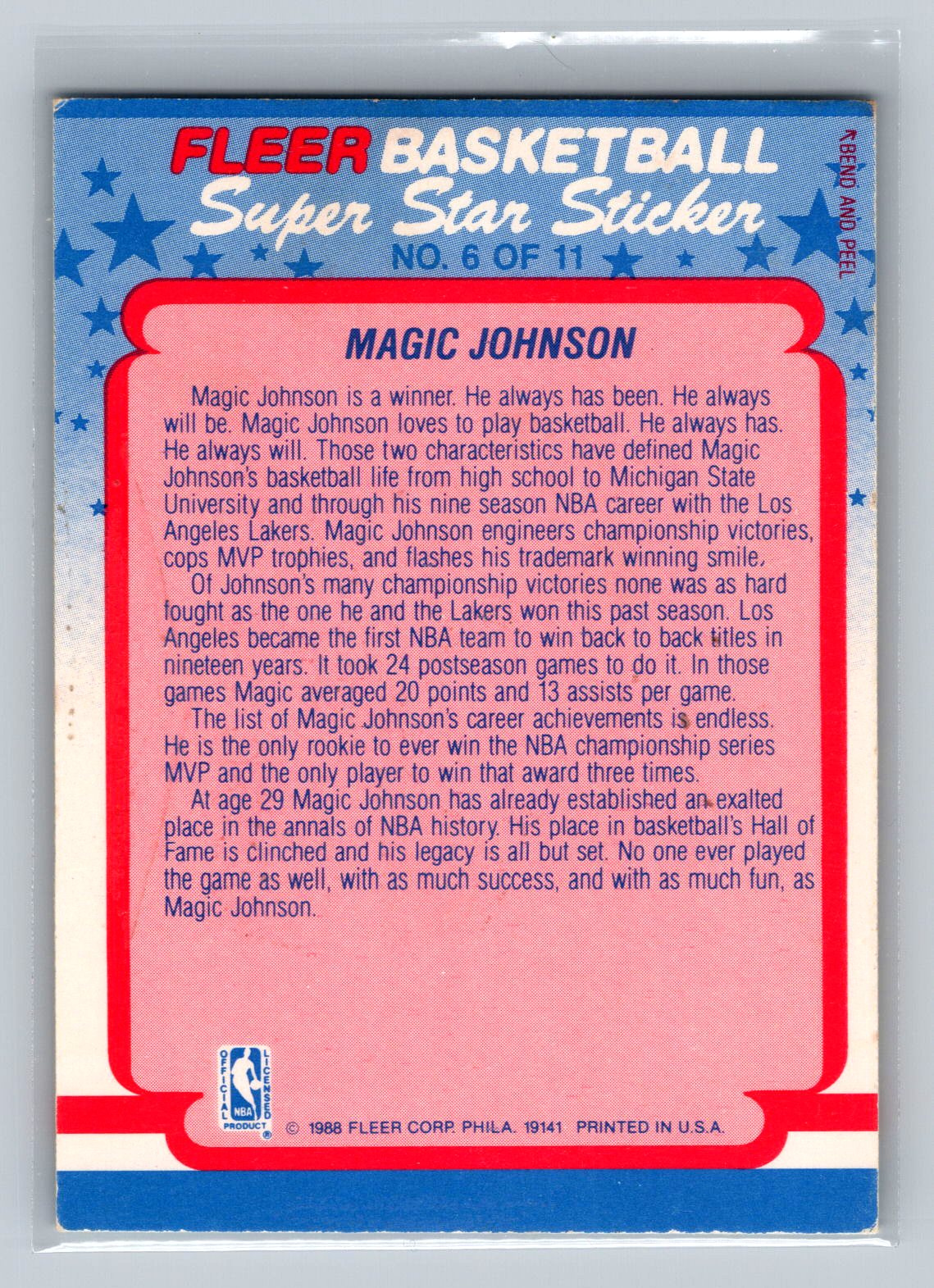 1988-89 Fleer #6 Magic Johnson Stickers