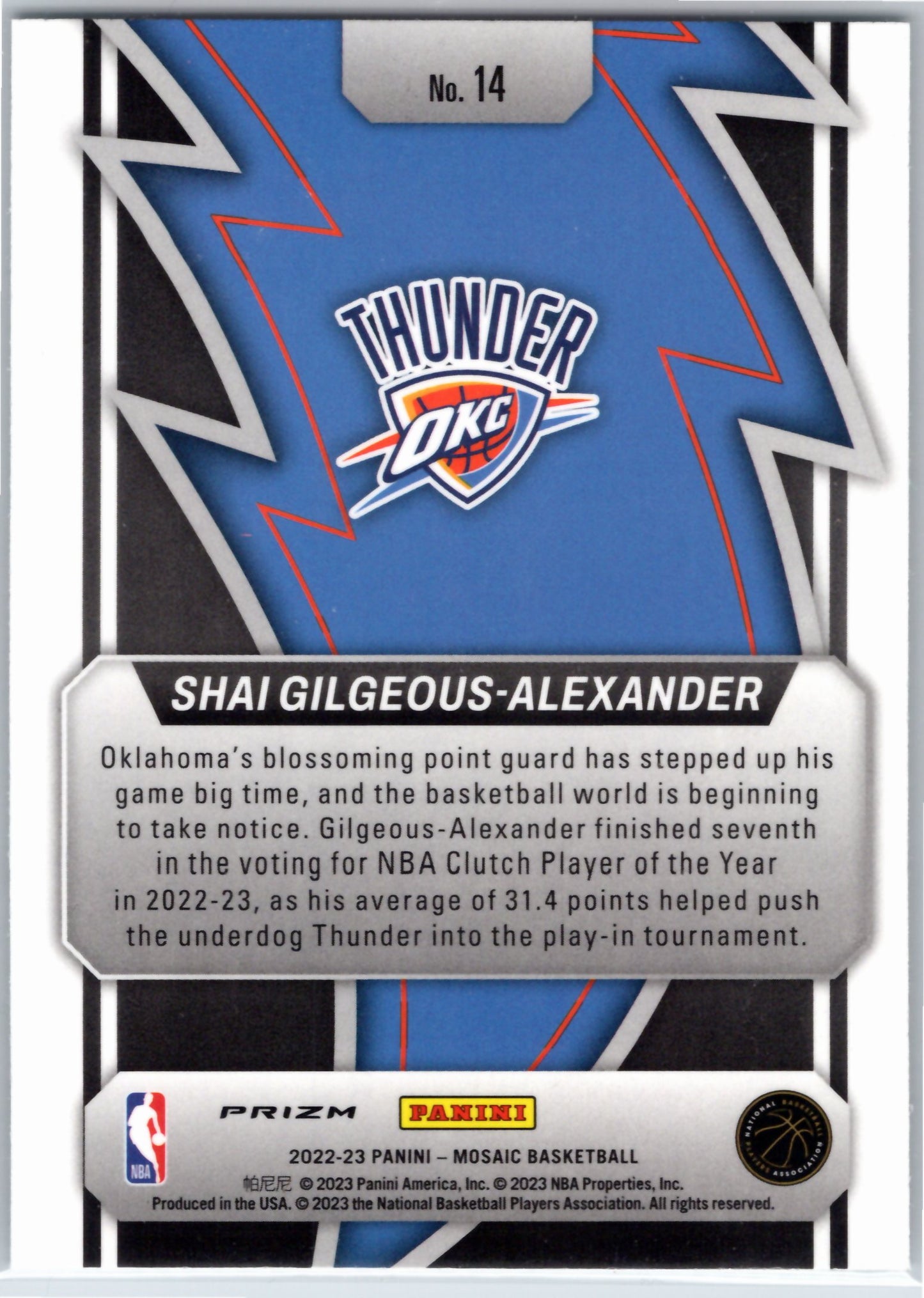 2022-23 Panini Mosaic #14 Shai Gilgeous-Alexander Thunder Road Mosaic