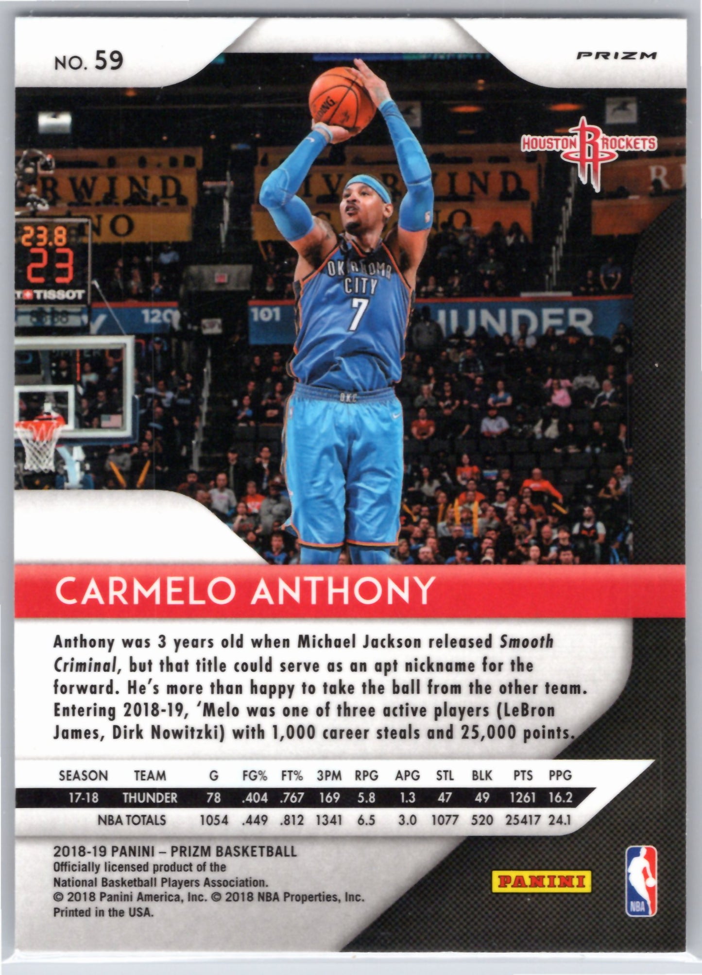 2018-19 Panini Prizm #59 Carmelo Anthony Prizms Fast Break