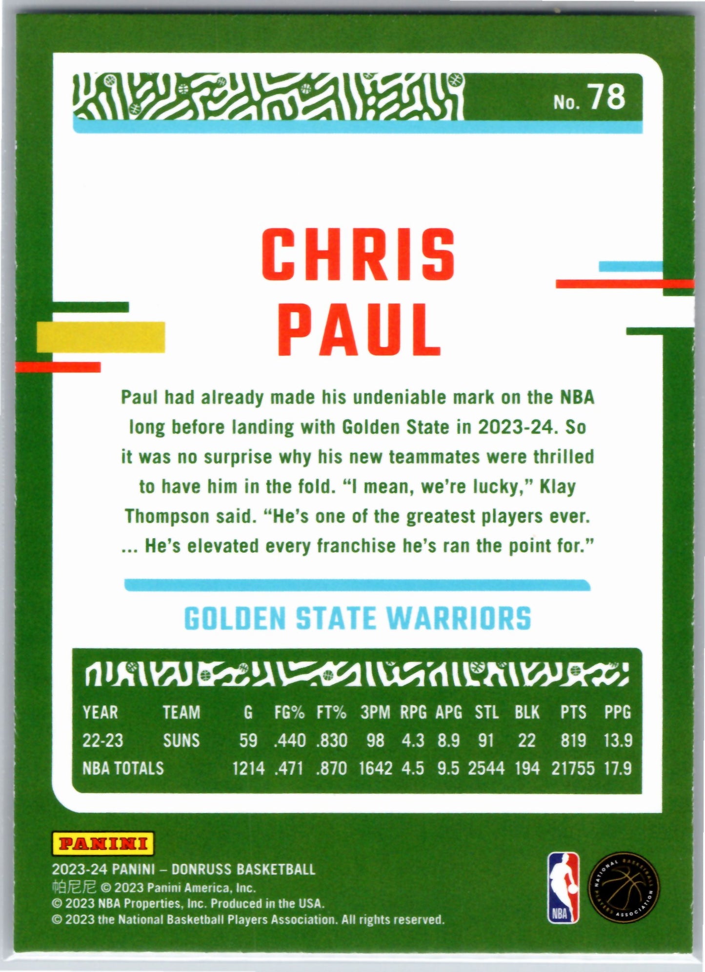 2023-24 Donruss #78 Chris Paul Green Laser Holo