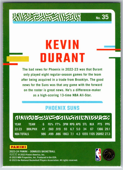 2023-24 Donruss #35 Kevin Durant Green Laser Holo