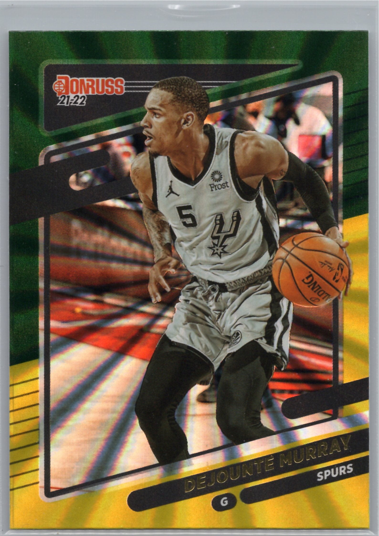 2021-22 Donruss #157 Dejounte Murray Holo Green and Yellow Laser