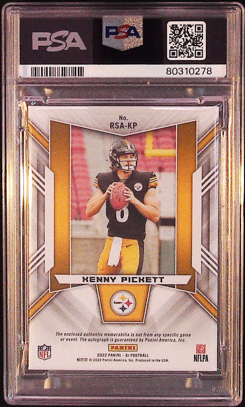 2022 Panini XR #RSA-KP Kenny Pickett Rookie Swatch Autographs Orange PSA 8 #/25