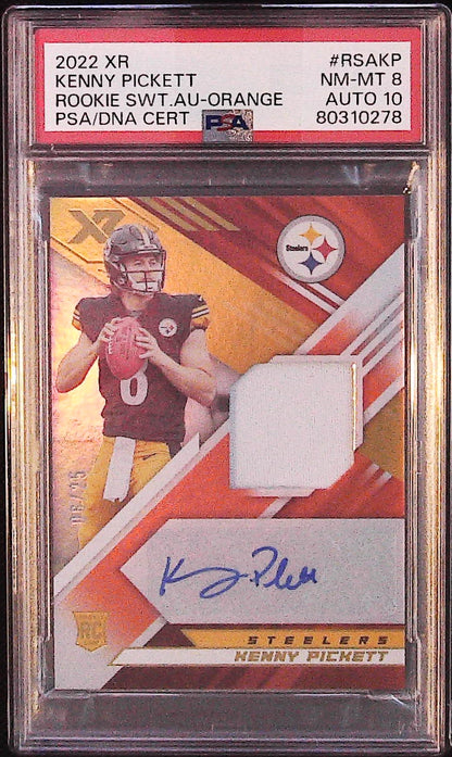 2022 Panini XR #RSA-KP Kenny Pickett Rookie Swatch Autographs Orange PSA 8 #/25