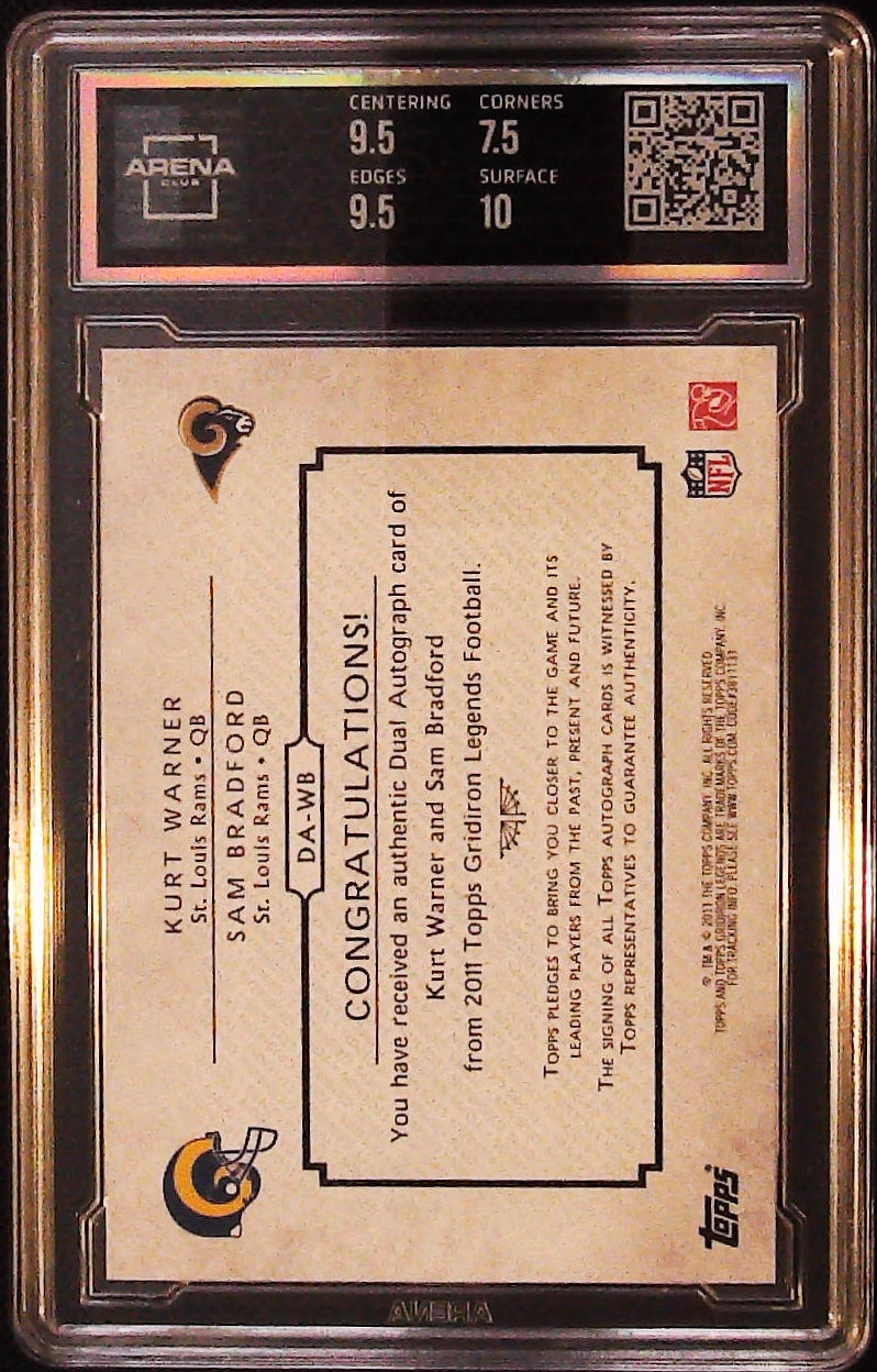 2011 Gridiron Legends #DA-WB Kurt Warner EXCH /Sam Bradford Dual Auto /25