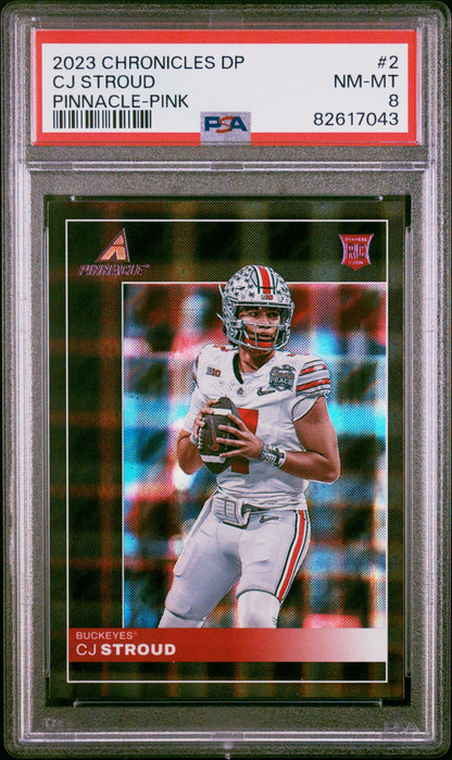 2023 Panini Chronicles Draft Picks Pinnacle #2 Cj Stroud Pinnacle-Pink PSA 8