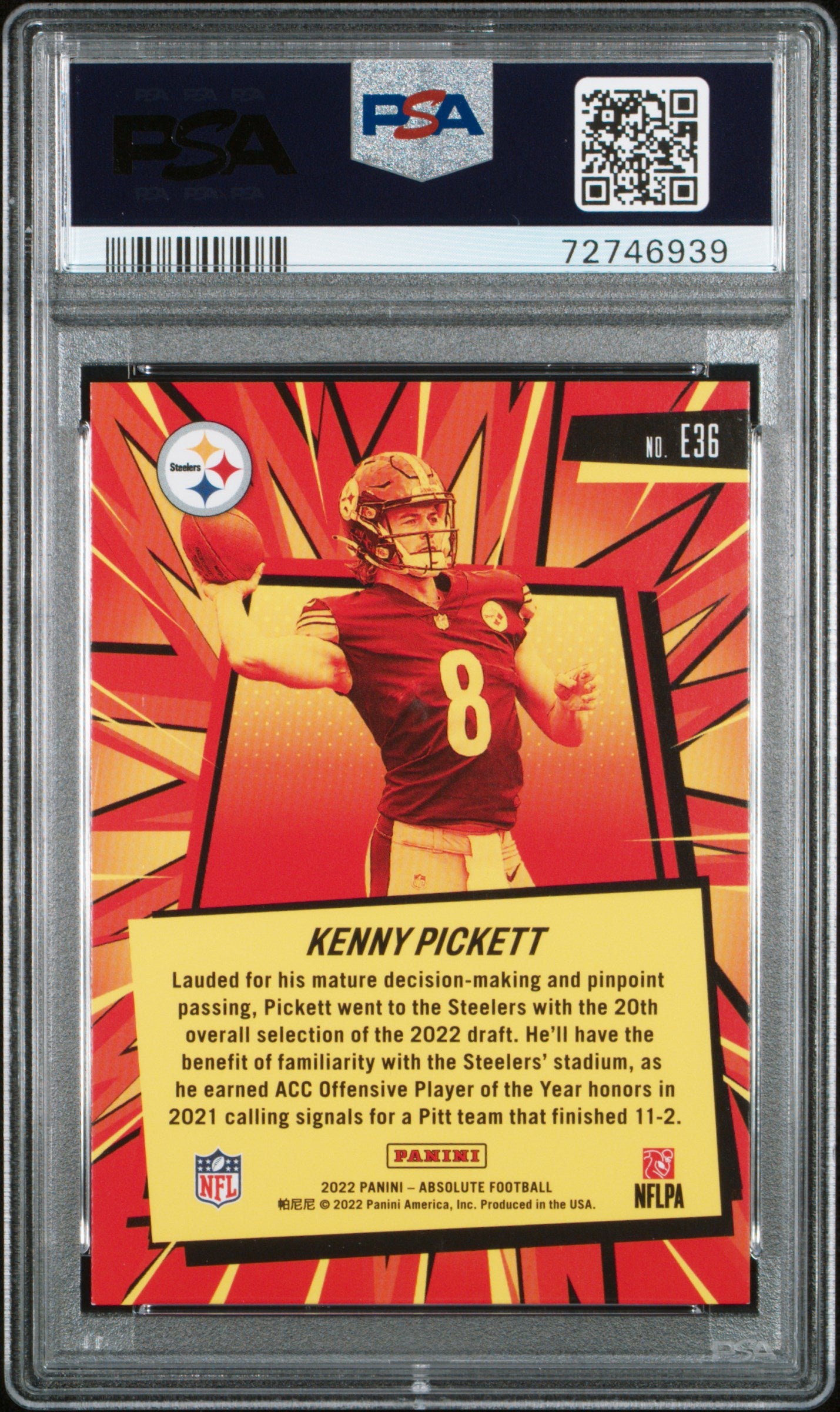 2022 Panini Absolute Explosive #E36 Kenny Pickett Explosive PSA 9