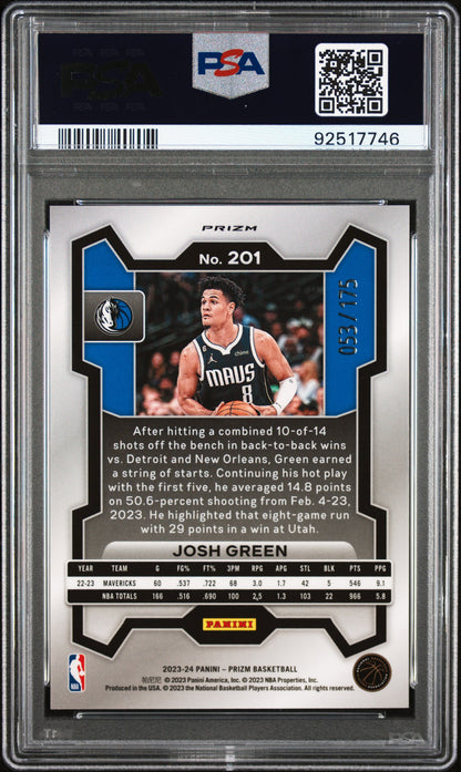 2023 Panini Prizm #201 Josh Green White Prizm PSA 8