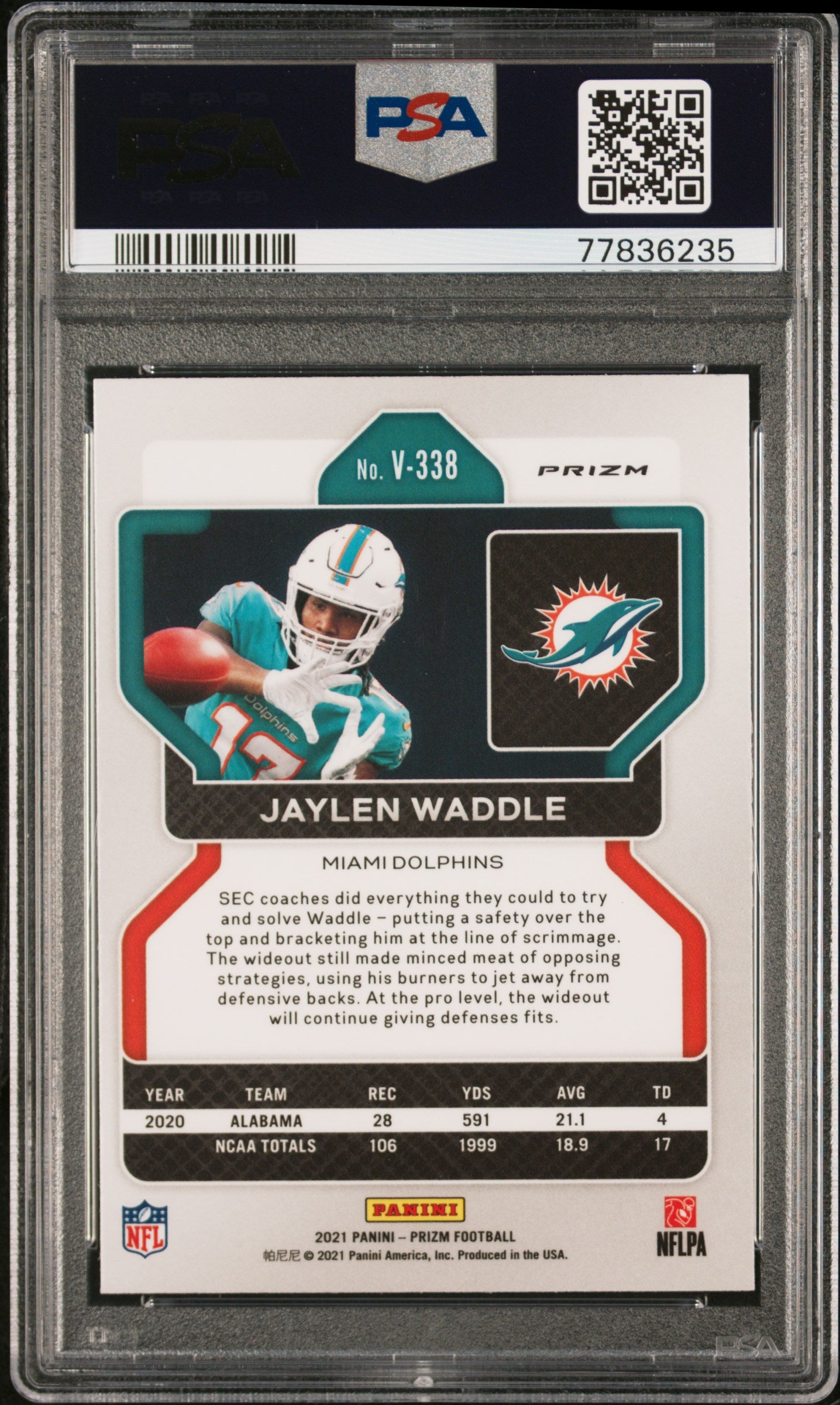 2021 Panini Prizm #V338 Jaylen Waddle Variation-Silver Prizm PSA 10