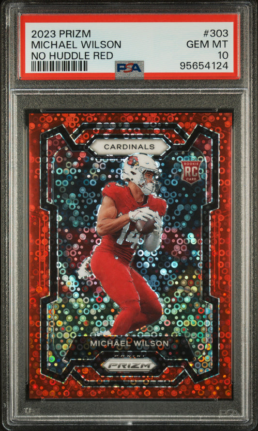 2023 Panini Prizm #303 Michael Wilson No Huddle Red PSA 10