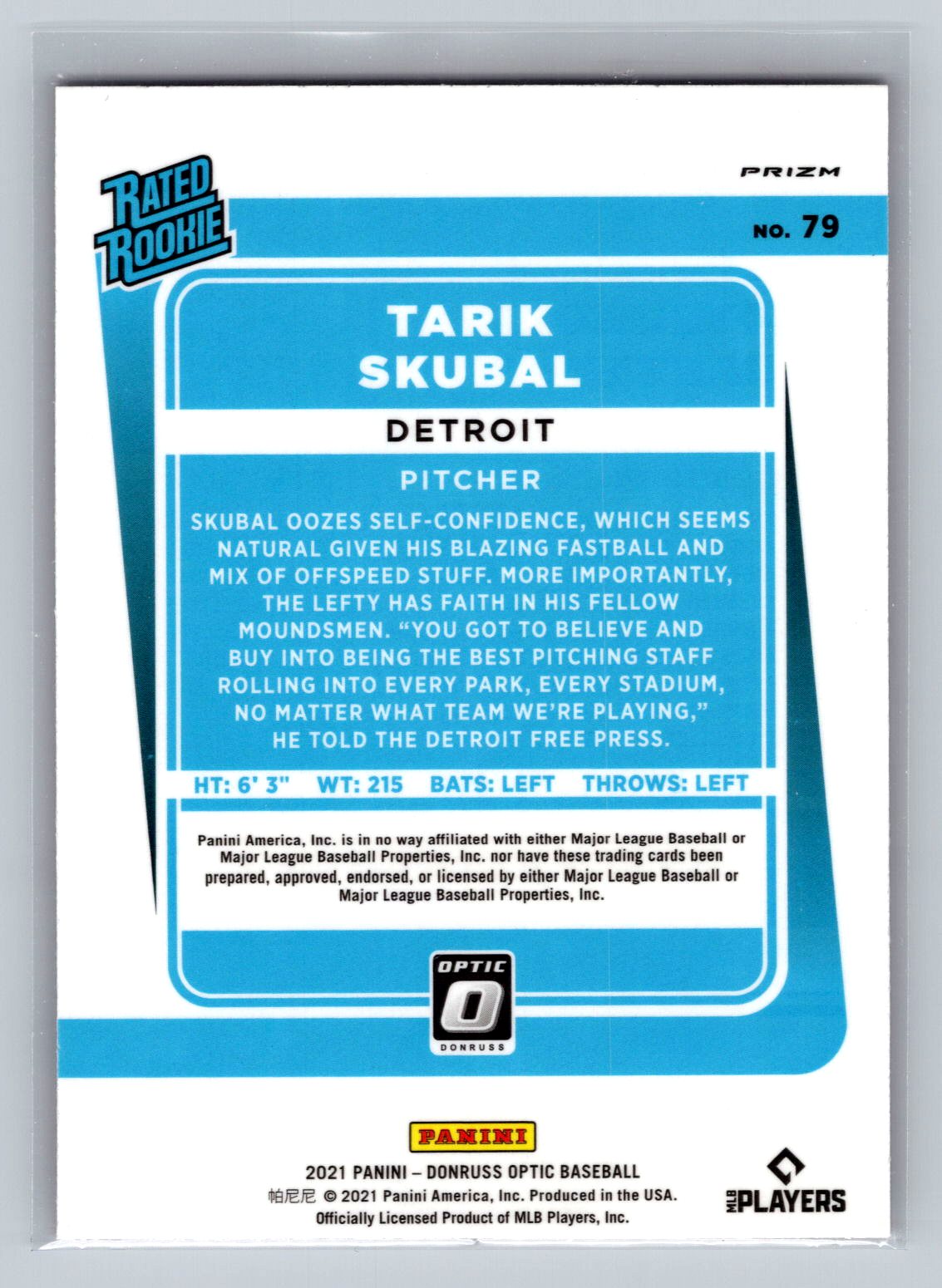 2021 Donruss Optic #79 Tarik Skubal Purple