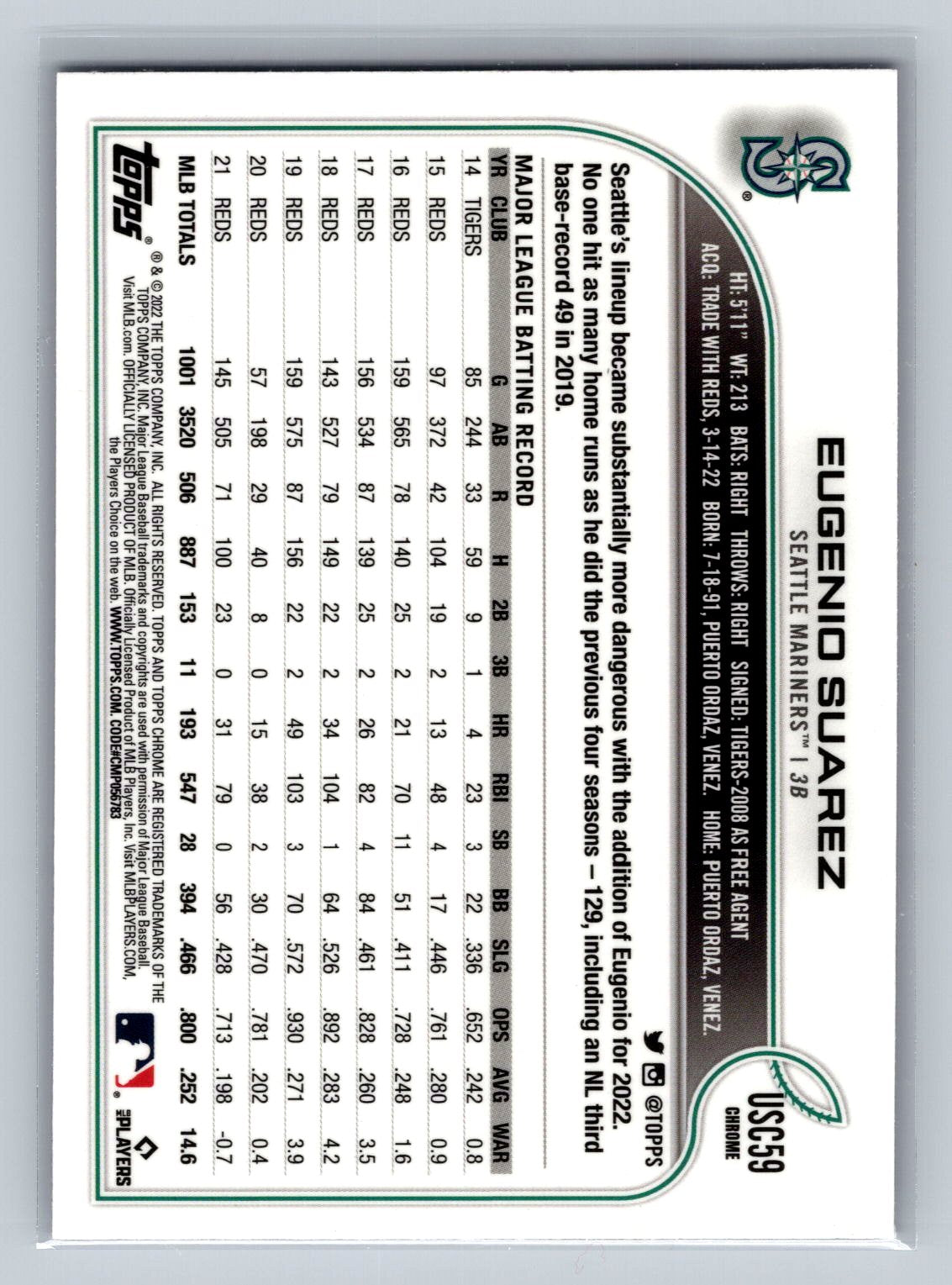 2022 Topps Update #US137 Eugenio Suarez Purple