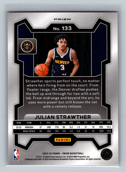 2023-24 Panini Prizm #133 Julian Strawther Purple Ice